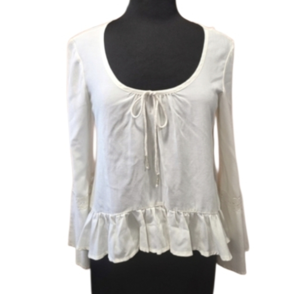 Vintage Y2K Boho Chic Mudd M Cream Top Ruffle Poets Blouse Whimsigoth The Craft